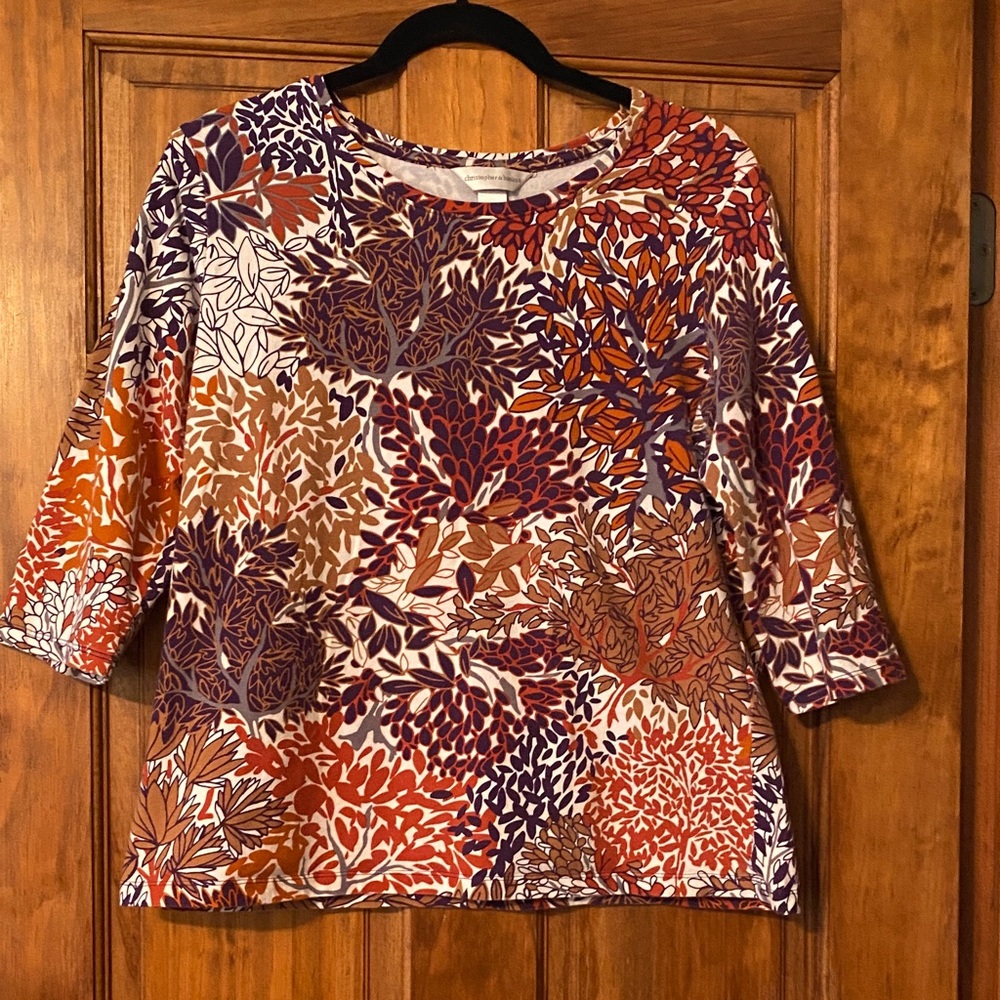 Christopher & Banks Autumn Leaf Print Blouse